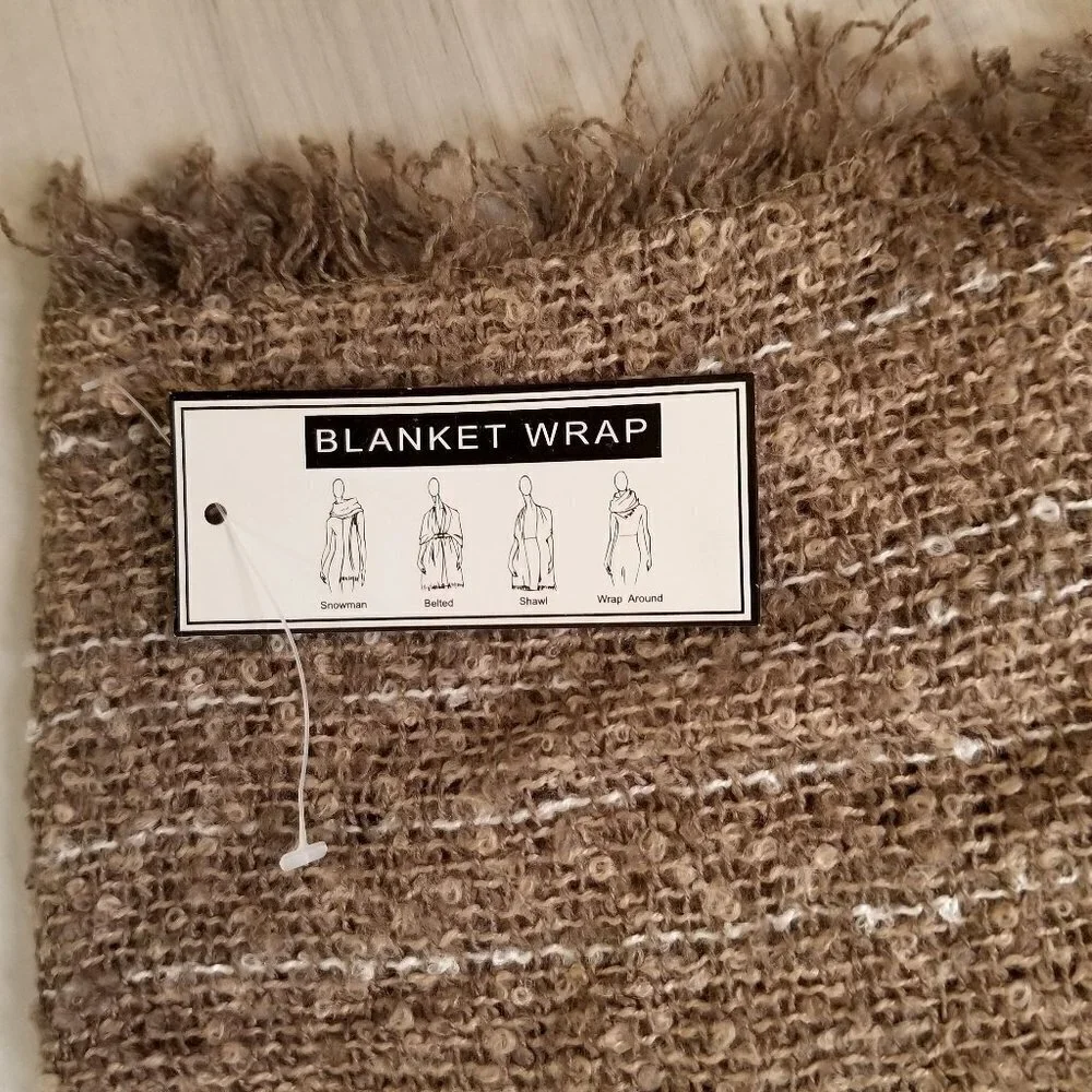Steve Madden Large Boucle Beige Stripe Blanket Throw Shawl Scarf NEW NWT $50